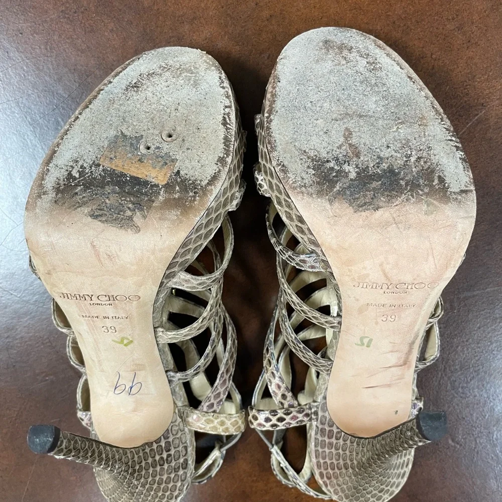JIMMY CHOO 'Glenys' Platform Iridescent Snakeskin Cage‎ Sandals Size 39 $1295